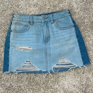Two-Tone Distressed Denim Skirt - Size 25
